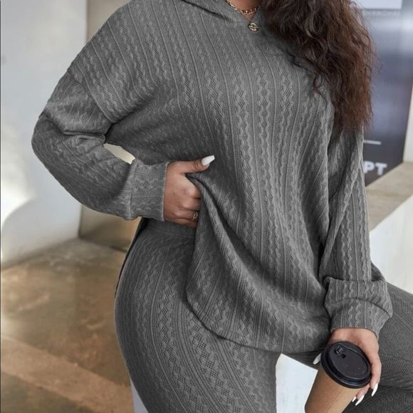 SZ. 4X SHEIN PLUS DROP SHOULDER TEXTURED KNIT HOODIE AND LEGGINGS SET - Picture 3 of 3